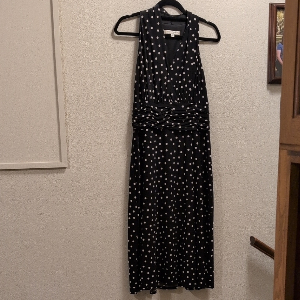 Evan Picone Black and White Halter Midi Dress